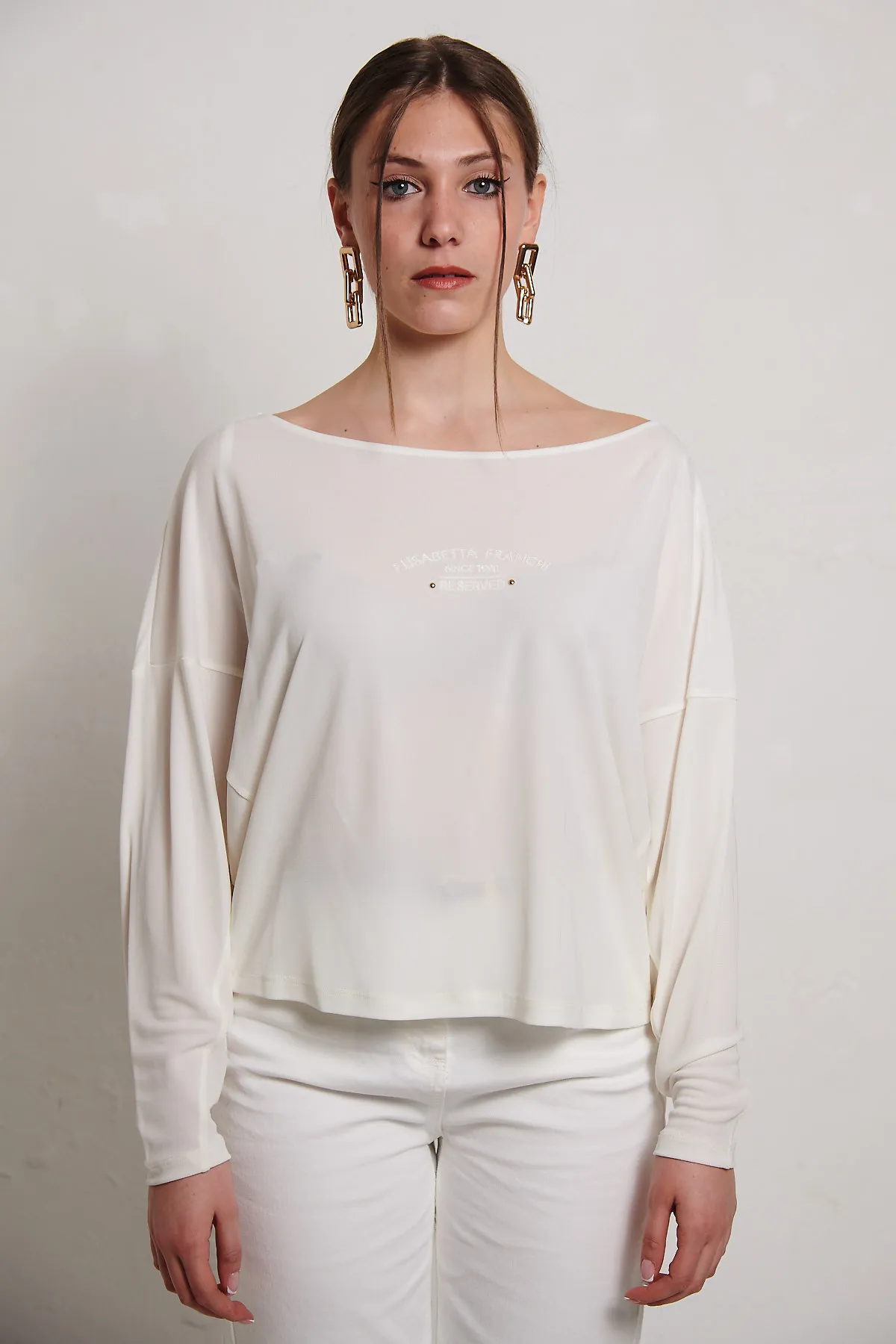 Elisabetta Franchi Blusa in viscosa avorio con maniche kimono