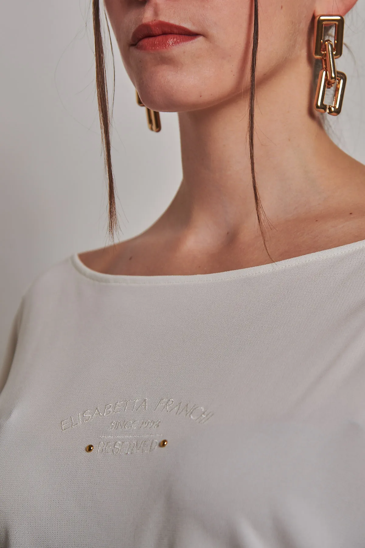 Elisabetta Franchi Blusa in viscosa avorio con maniche kimono