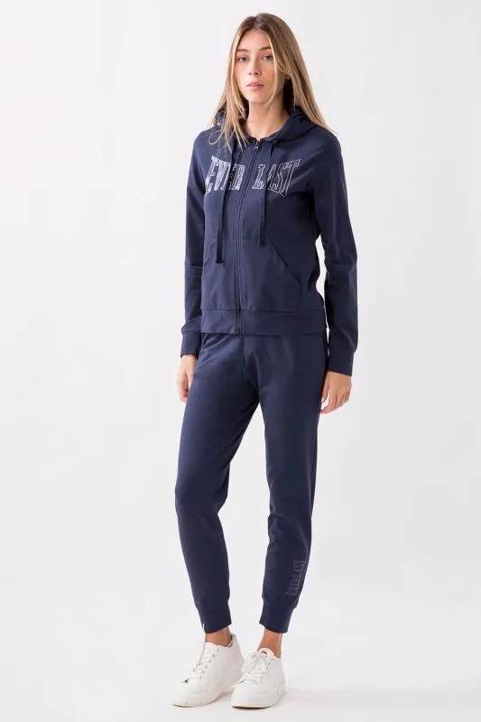 EVERLAST TUTA DONNA IN JERSEY STRETCH zip lunga e cappuccio Blu Navy