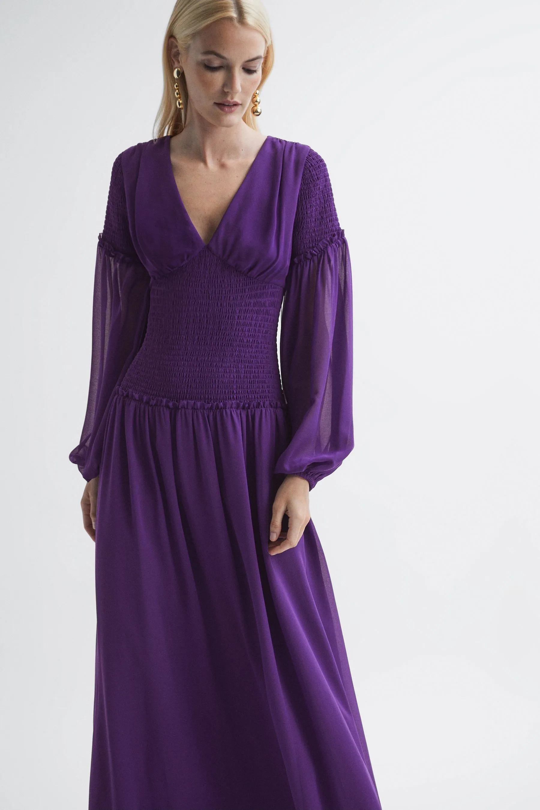 Florere - Abito maxi arricciato con scollo profondo