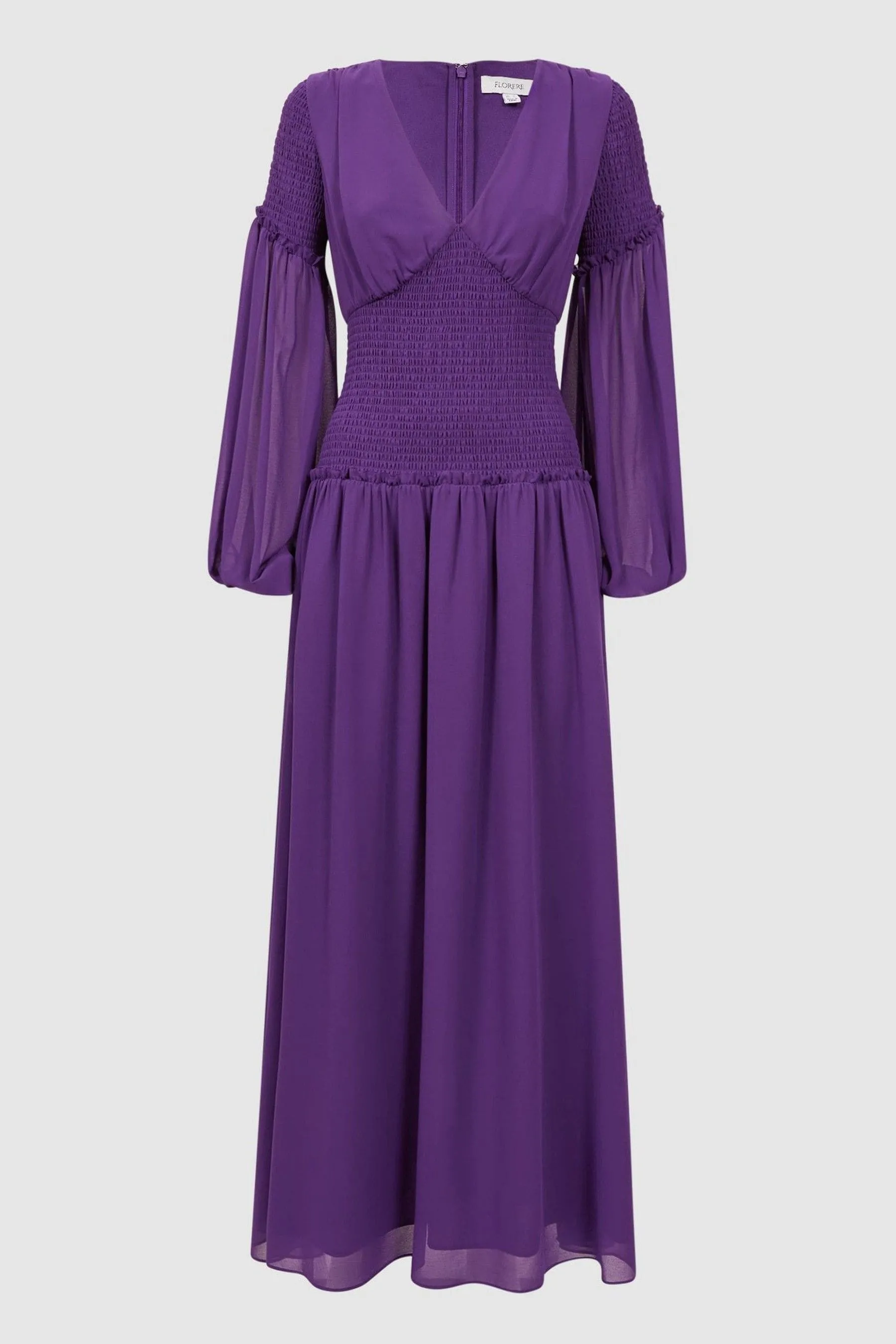 Florere - Abito maxi arricciato con scollo profondo