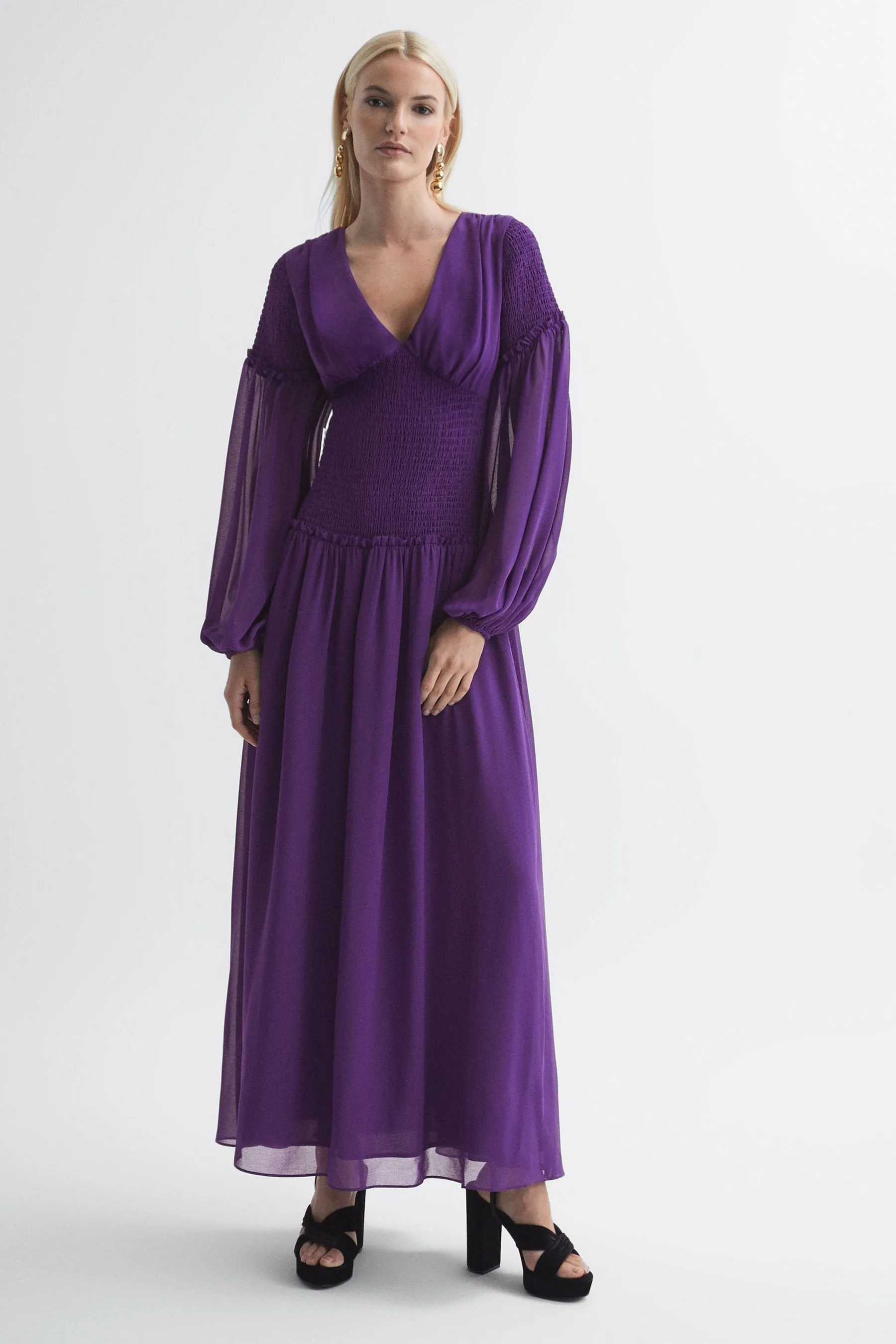 Florere - Abito maxi arricciato con scollo profondo
