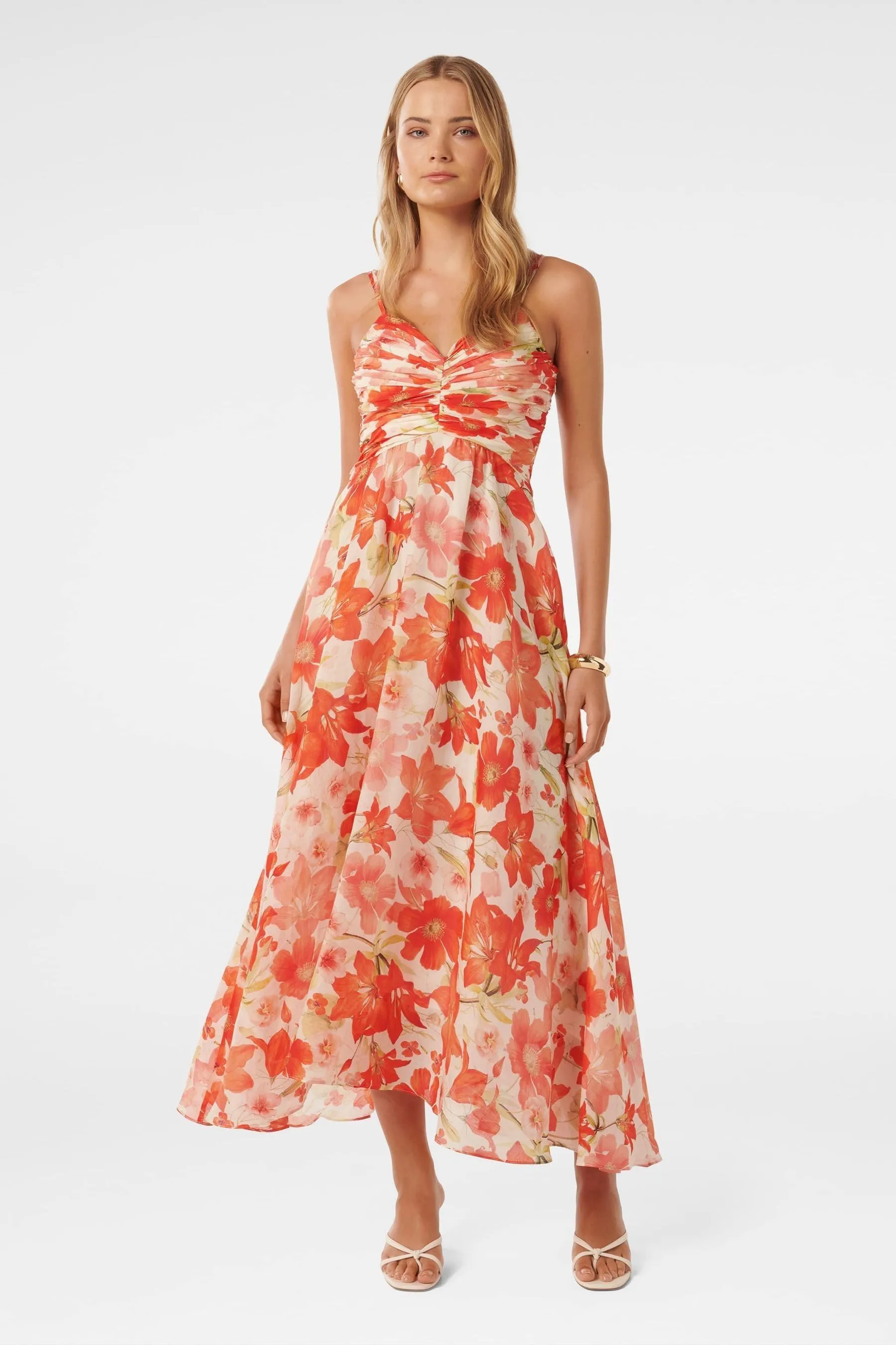 Forever New Jolie - Abito maxi con corpino arricciato e spalline