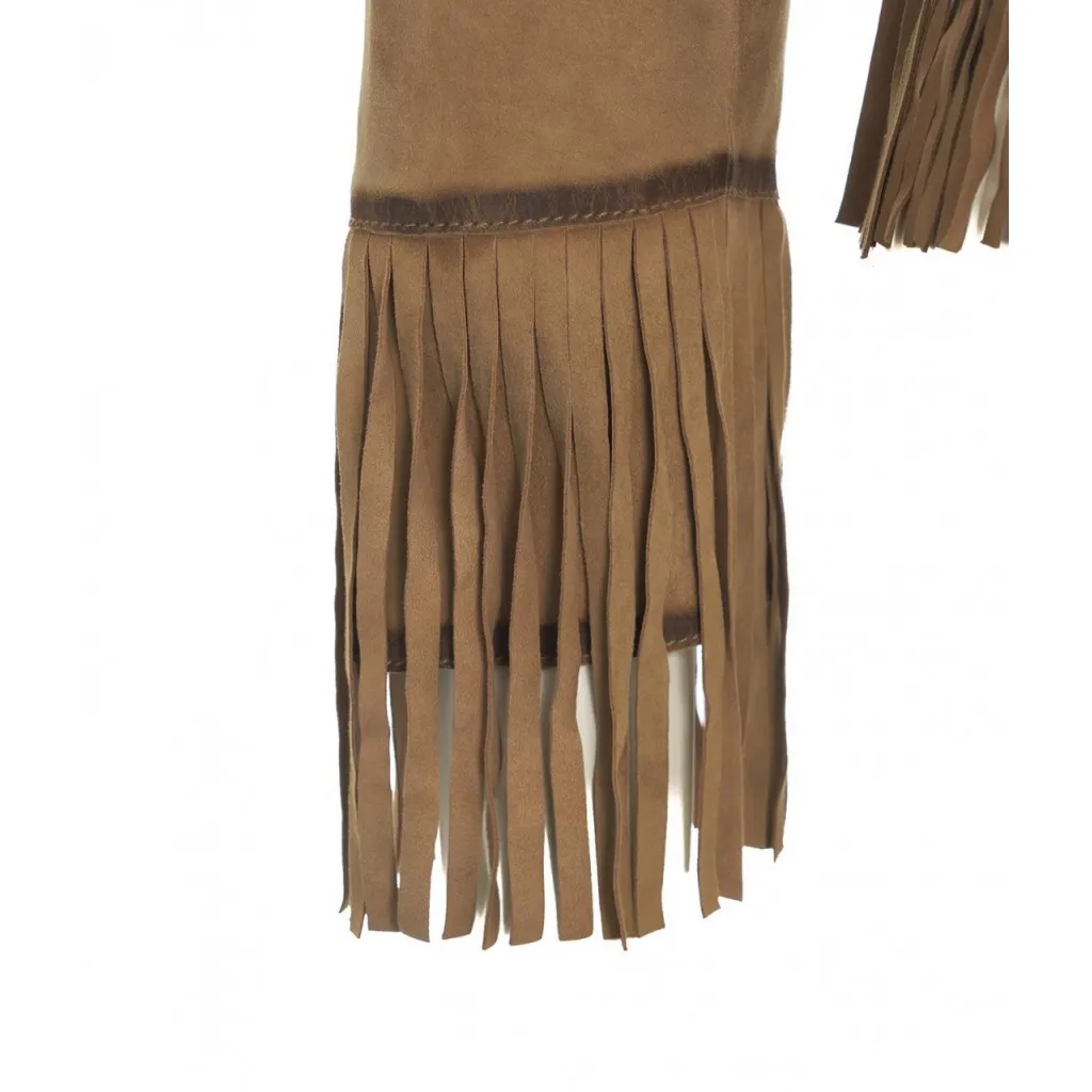 Giacca con frange in pelle scamosciata marrone