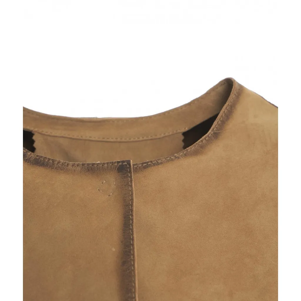 Giacca con frange in pelle scamosciata marrone