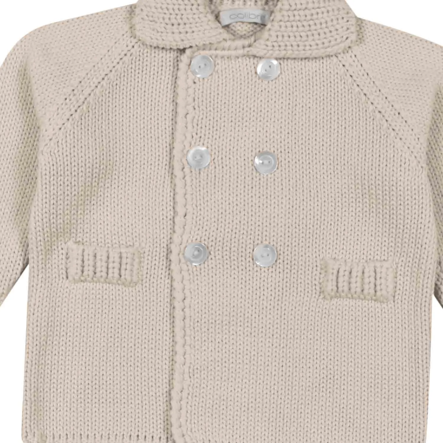 Giacca Cotone A Maglia Beige Corda Neonato