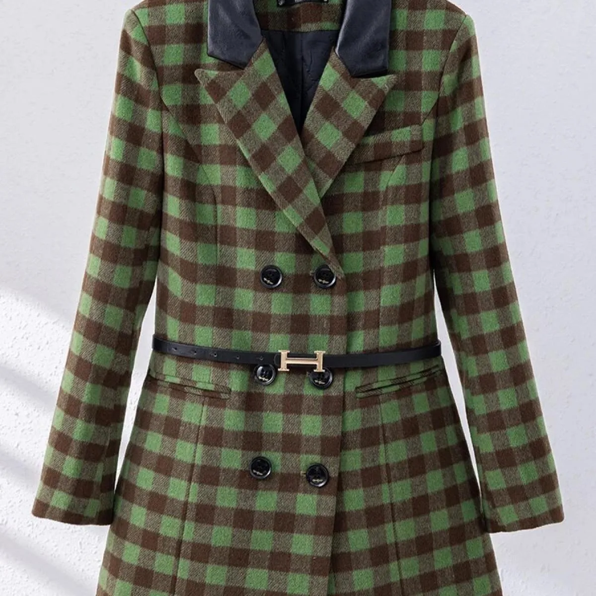 Giacca da donna autunno inverno casual giacca da donna femminile rosa albicocca verde scozzese manica lunga triplo petto giacca