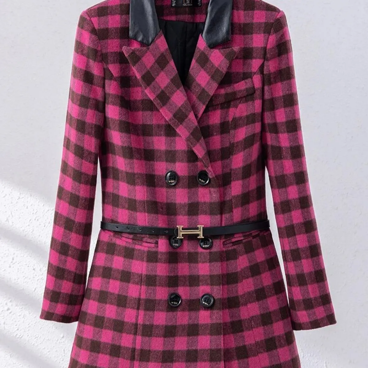 Giacca da donna autunno inverno casual giacca da donna femminile rosa albicocca verde scozzese manica lunga triplo petto giacca
