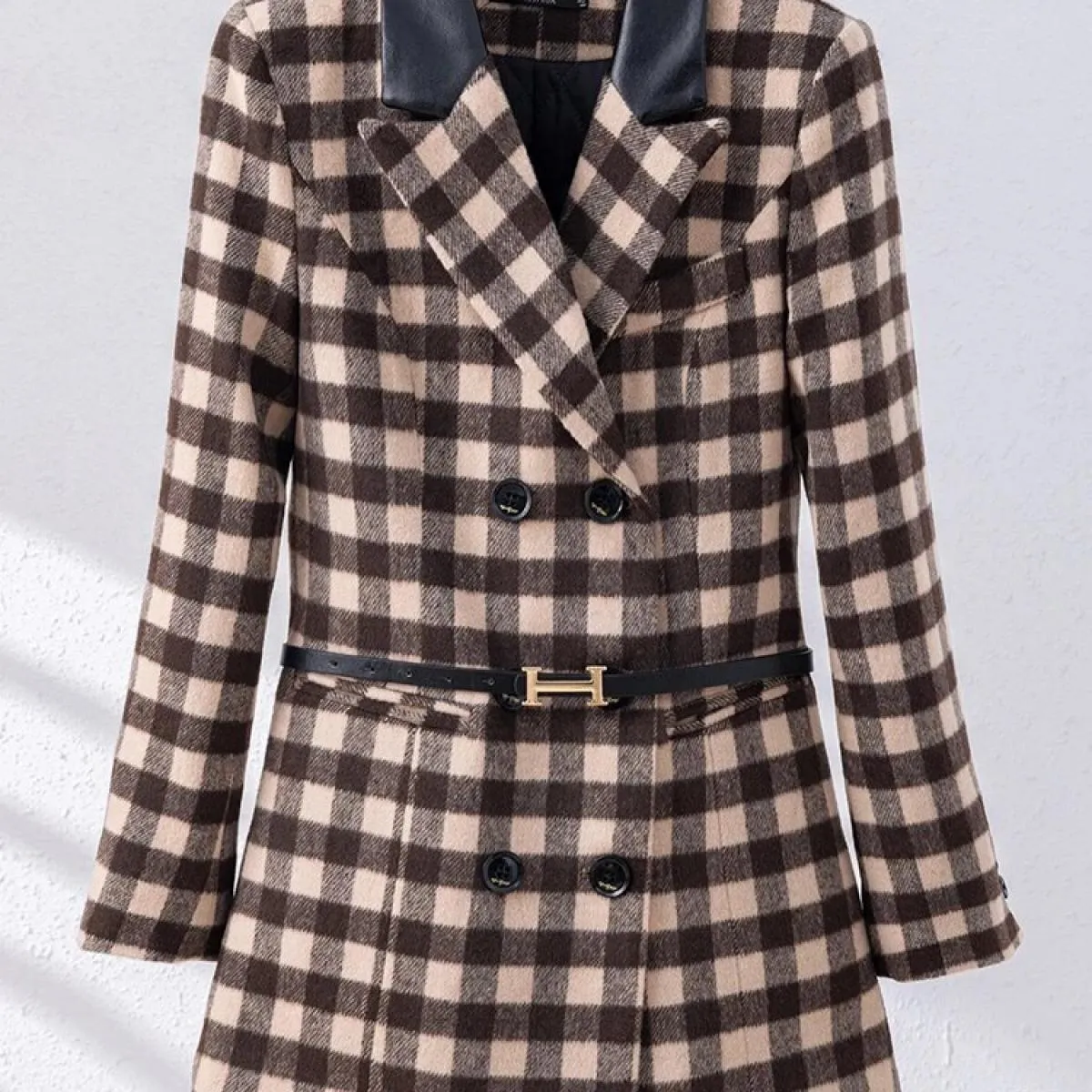 Giacca da donna autunno inverno casual giacca da donna femminile rosa albicocca verde scozzese manica lunga triplo petto giacca