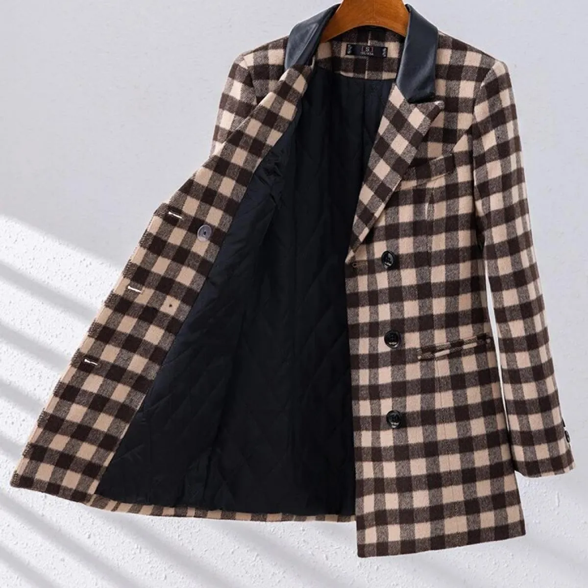 Giacca da donna autunno inverno casual giacca da donna femminile rosa albicocca verde scozzese manica lunga triplo petto giacca