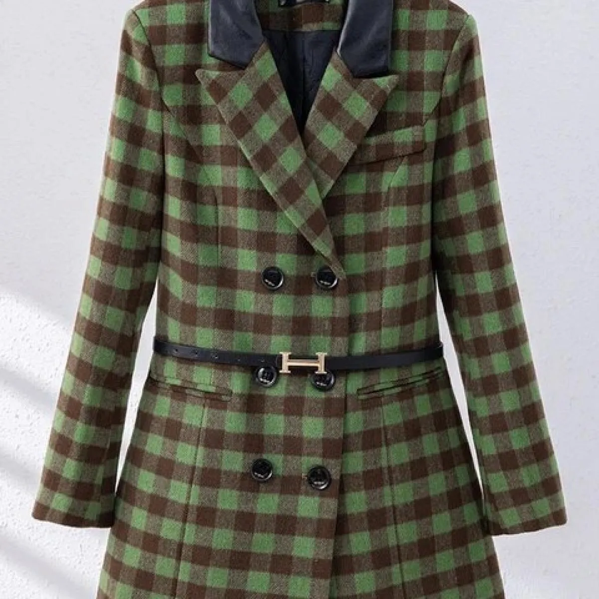Giacca da donna autunno inverno casual giacca da donna femminile rosa albicocca verde scozzese manica lunga triplo petto giacca