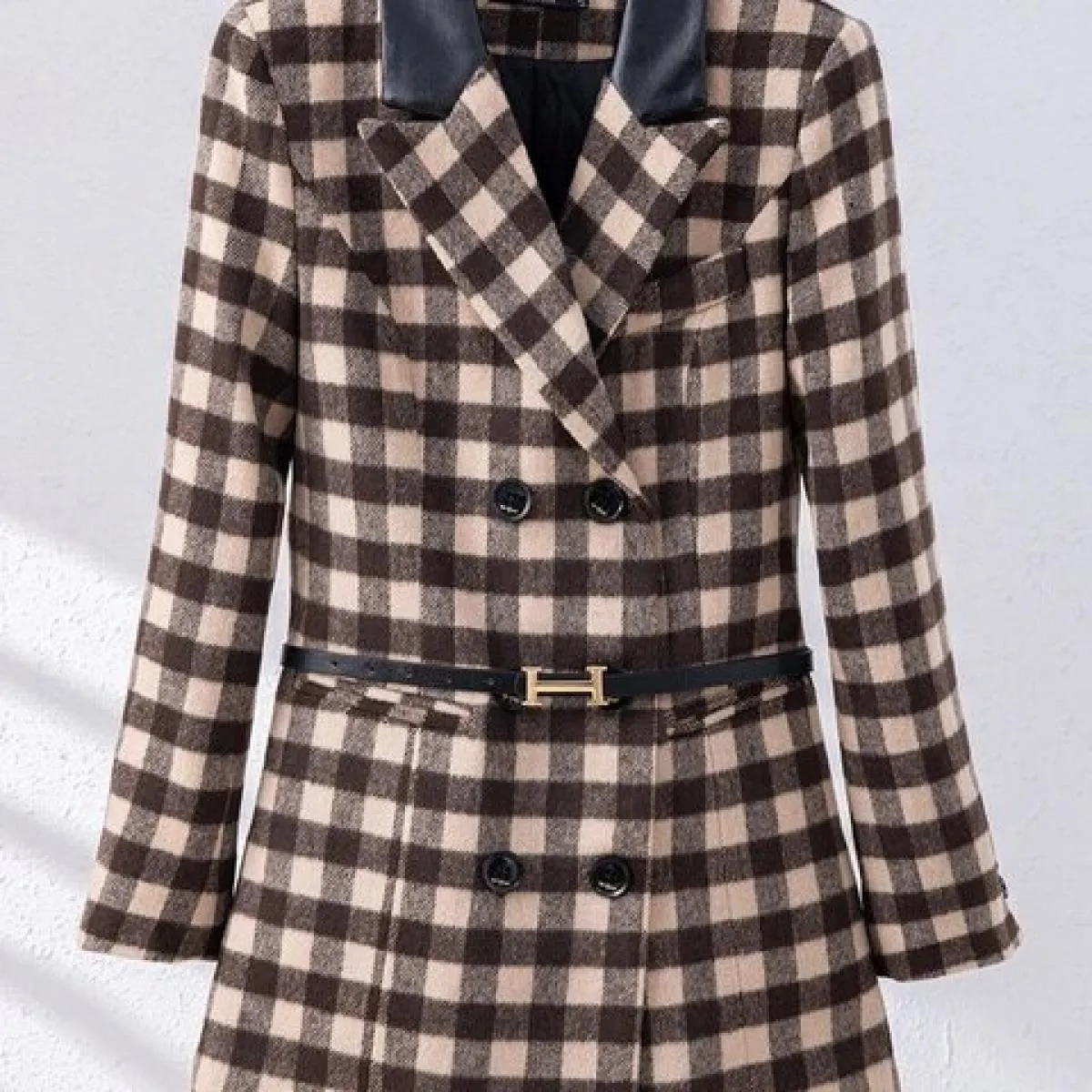 Giacca da donna autunno inverno casual giacca da donna femminile rosa albicocca verde scozzese manica lunga triplo petto giacca