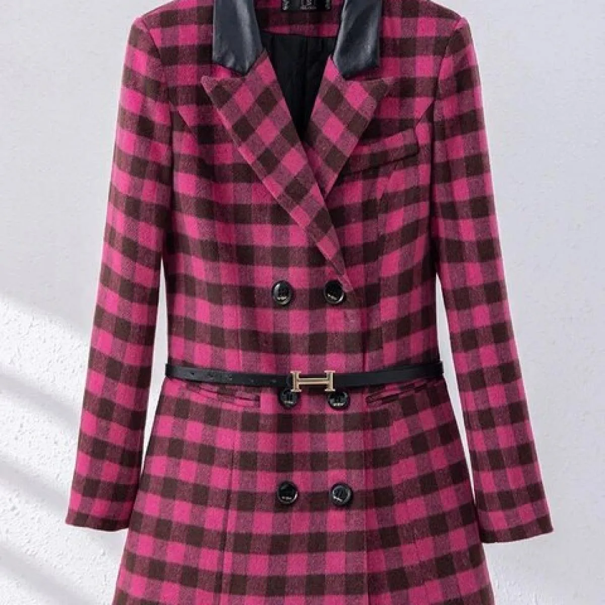 Giacca da donna autunno inverno casual giacca da donna femminile rosa albicocca verde scozzese manica lunga triplo petto giacca