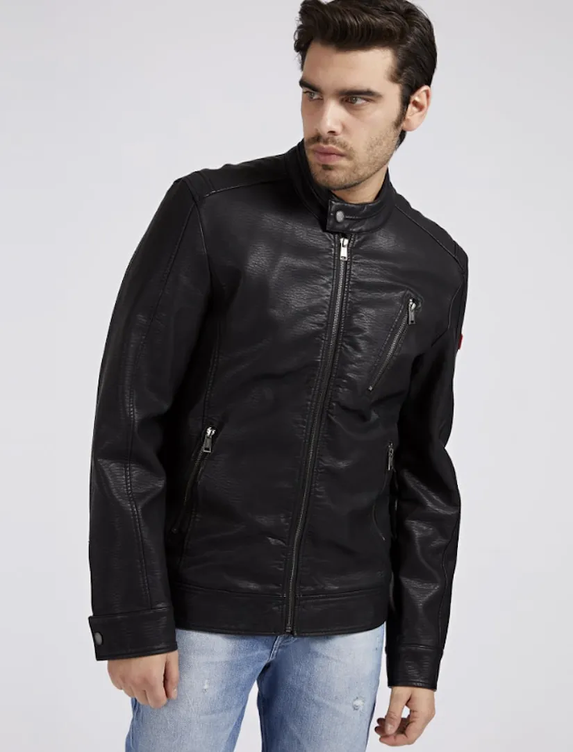 Giacca Guess uomo biker simil pelle nera M1YL57WDZN0