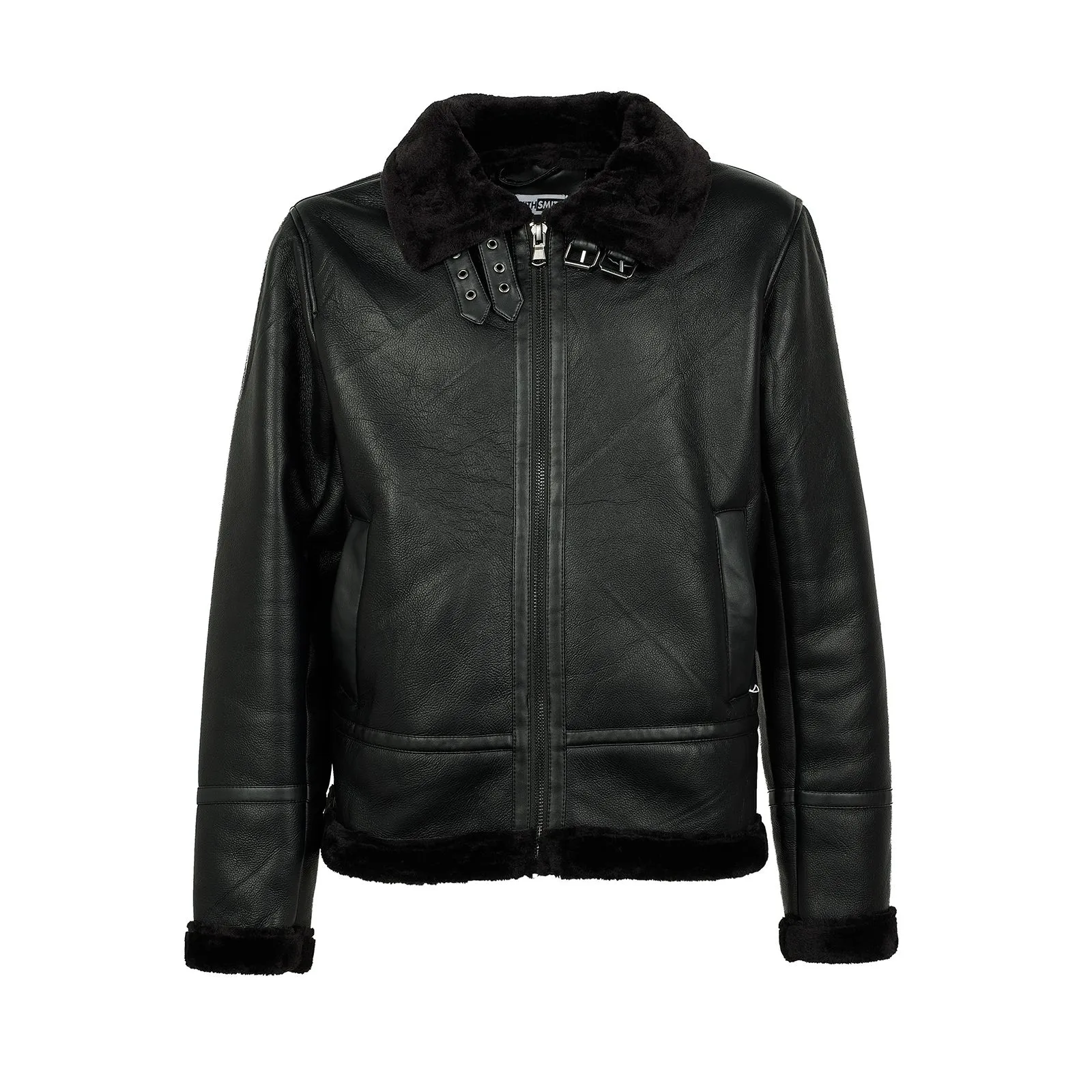 Giacca nera modello biker con interno in peluche