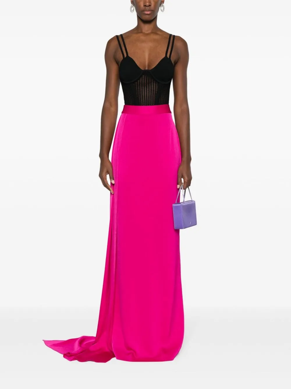 Gonna lunga con drappeggio in rosa - donna