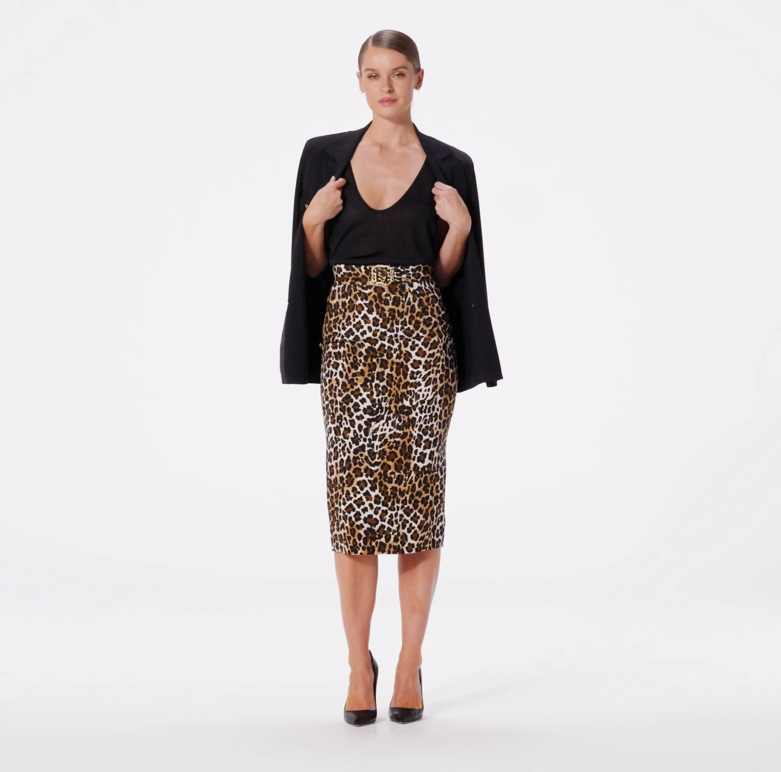 Gonna midi in crêpe animalier