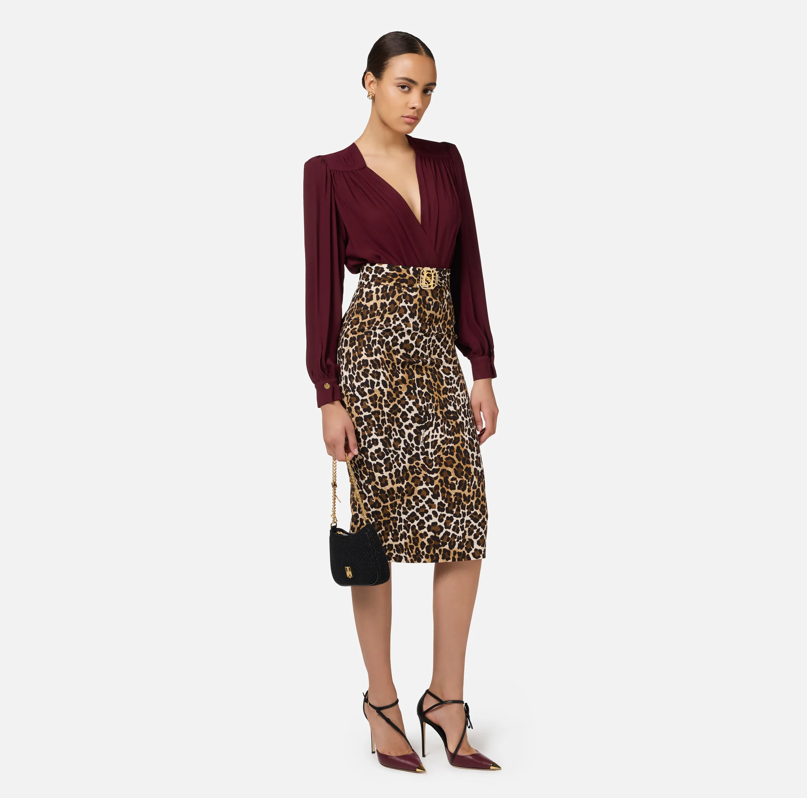 Gonna midi in crêpe animalier