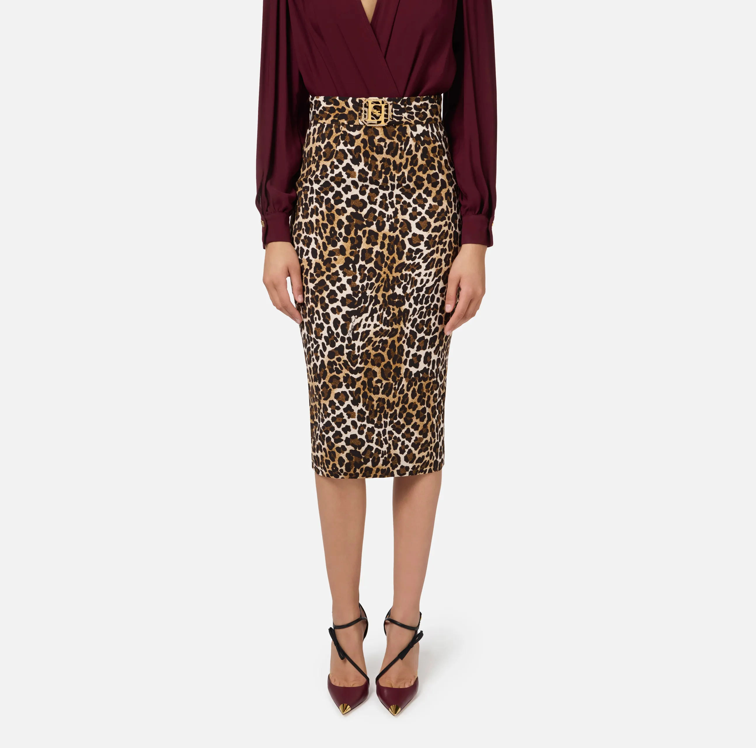 Gonna midi in crêpe animalier
