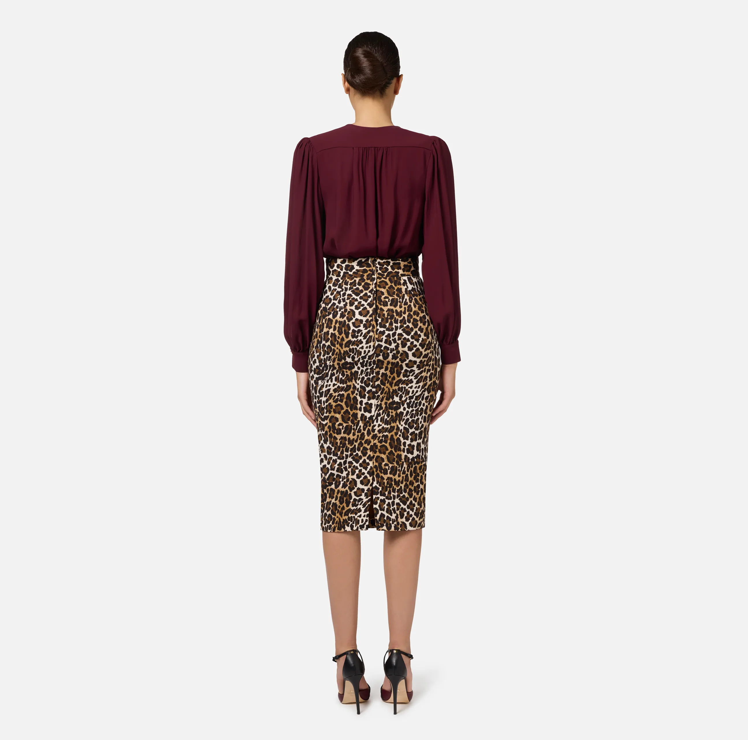 Gonna midi in crêpe animalier