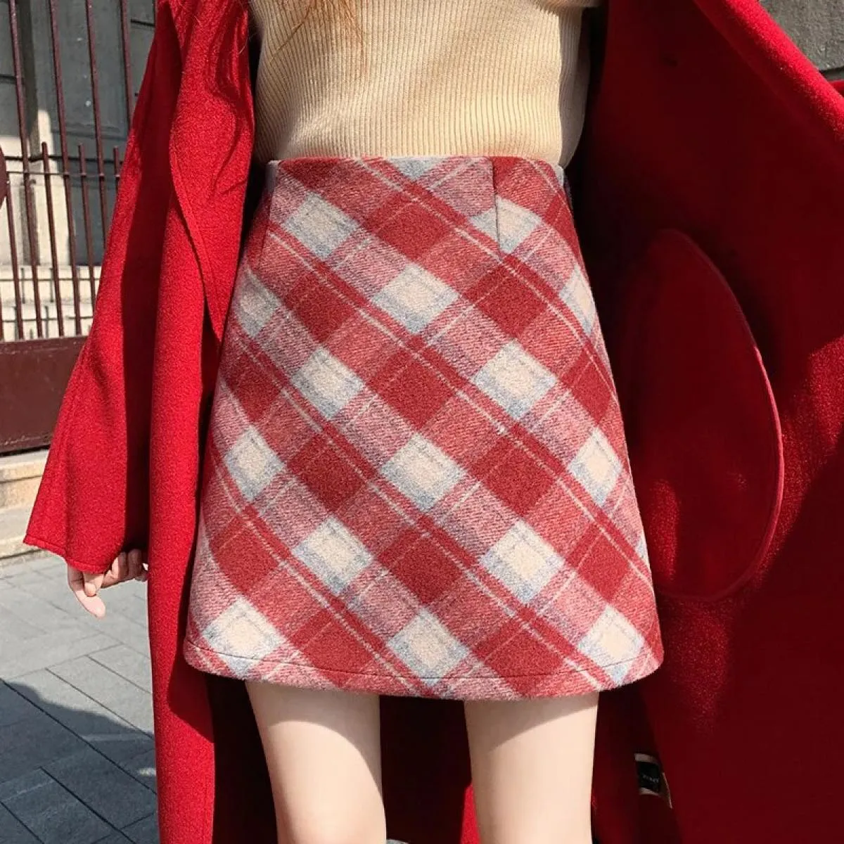 Gonna scozzese vintage da donna autunno inverno nuova moda slim midi a vita alta vendita calda gonne a linea