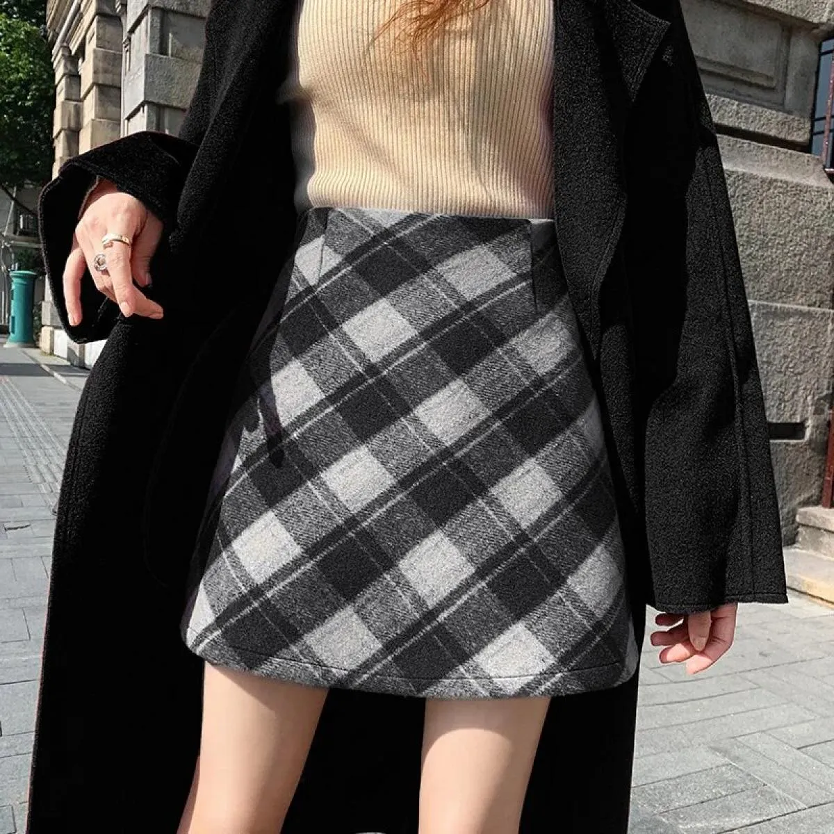 Gonna scozzese vintage da donna autunno inverno nuova moda slim midi a vita alta vendita calda gonne a linea
