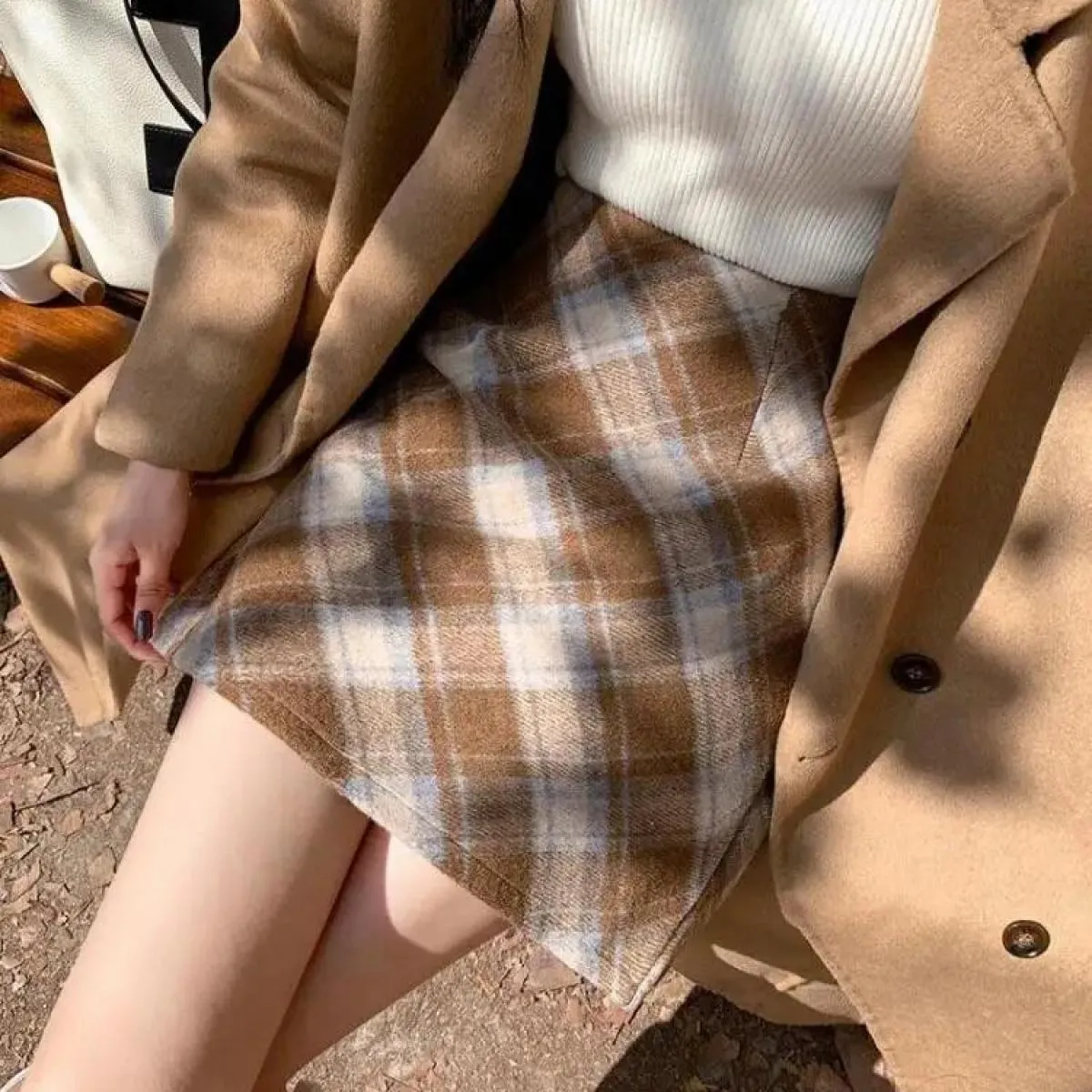 Gonna scozzese vintage da donna autunno inverno nuova moda slim midi a vita alta vendita calda gonne a linea