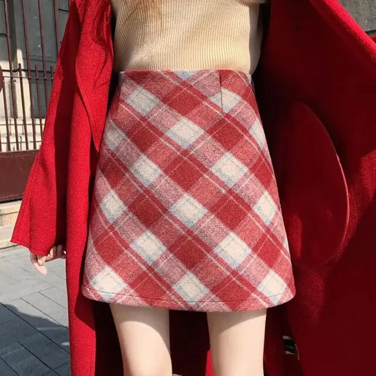 Gonna scozzese vintage da donna autunno inverno nuova moda slim midi a vita alta vendita calda gonne a linea