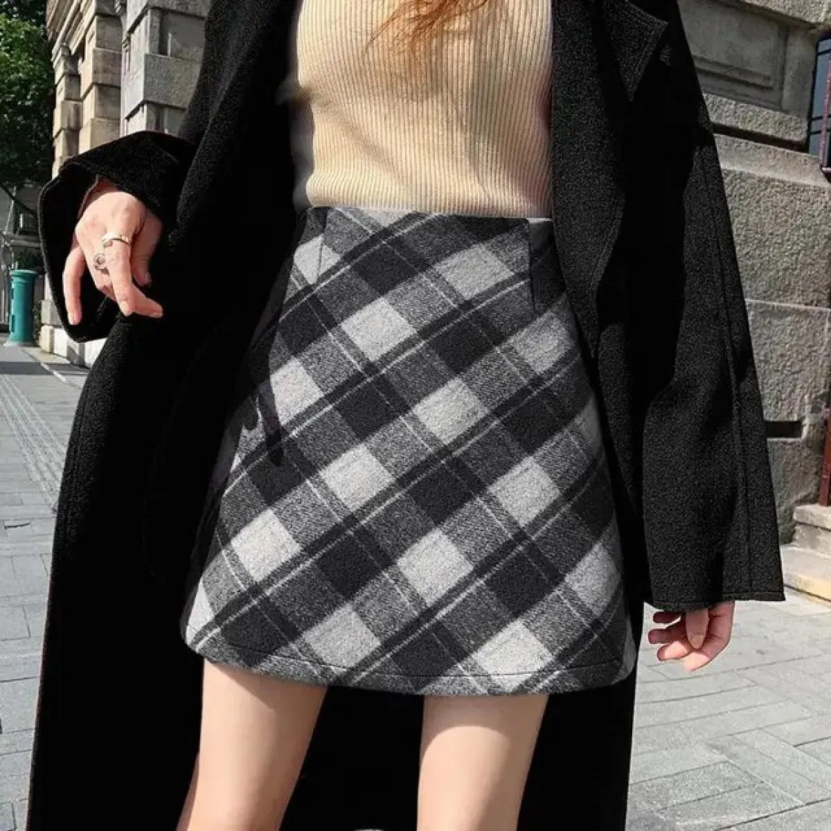 Gonna scozzese vintage da donna autunno inverno nuova moda slim midi a vita alta vendita calda gonne a linea