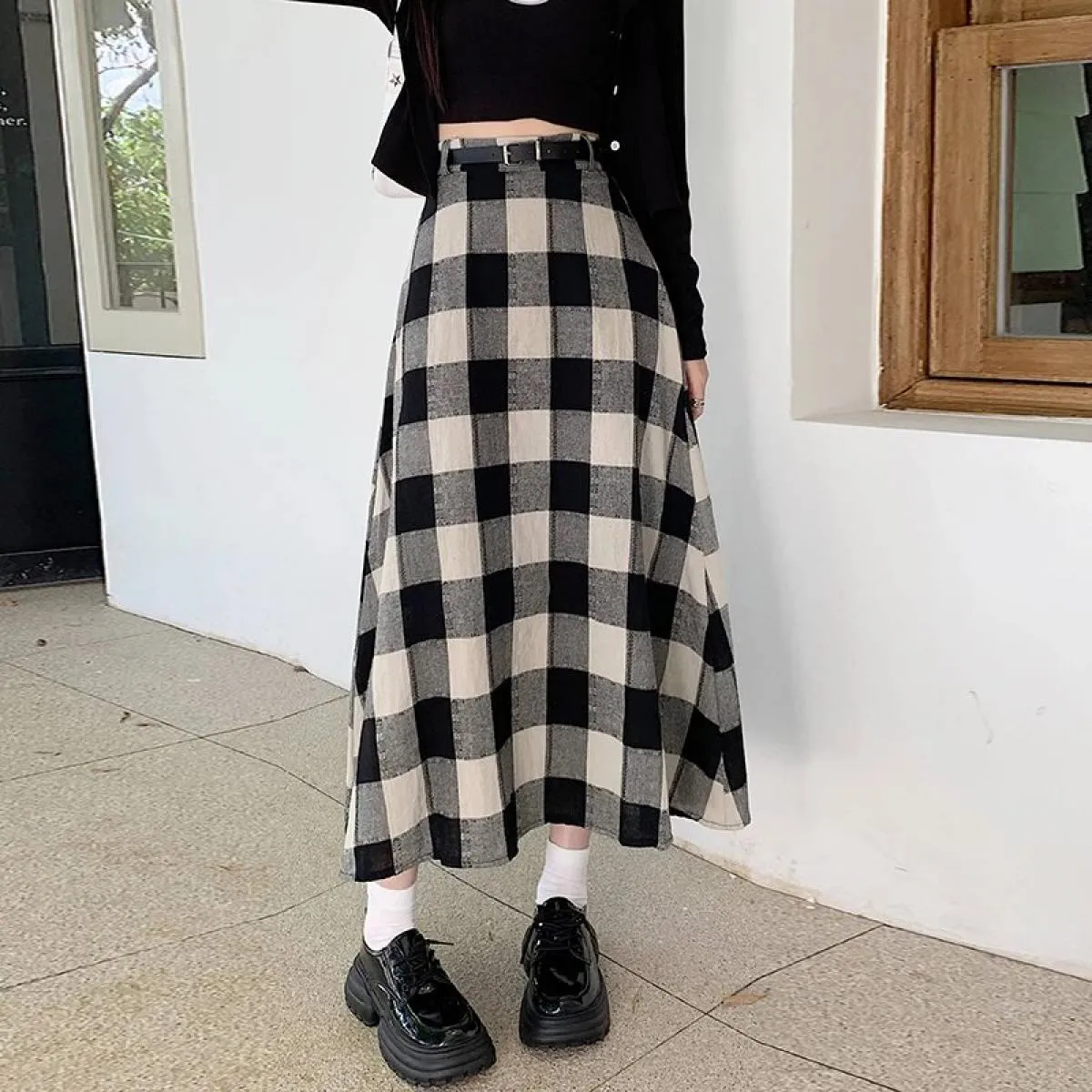 Goth Casual Donna Gonne Midi Plaid Punk gotico Gonna lunga alta e sottile  Moda Abiti streetwear 2023