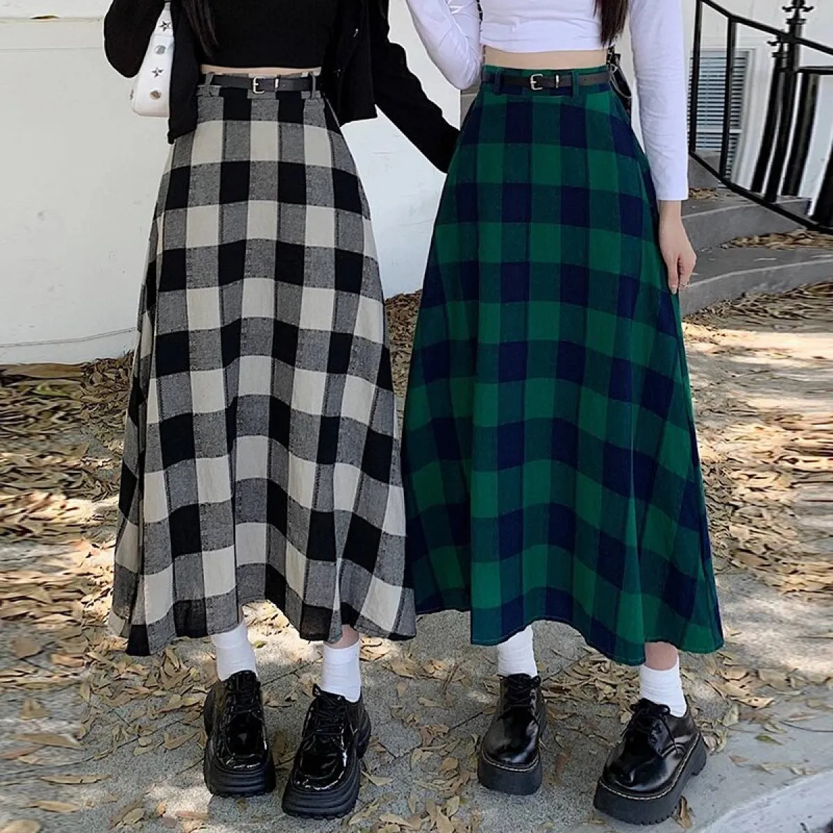Goth Casual Donna Gonne Midi Plaid Punk gotico Gonna lunga alta e sottile  Moda Abiti streetwear 2023