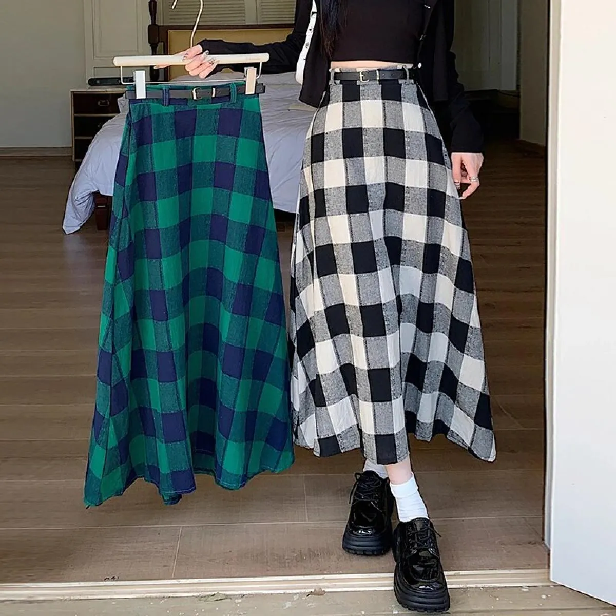 Goth Casual Donna Gonne Midi Plaid Punk gotico Gonna lunga alta e sottile  Moda Abiti streetwear 2023