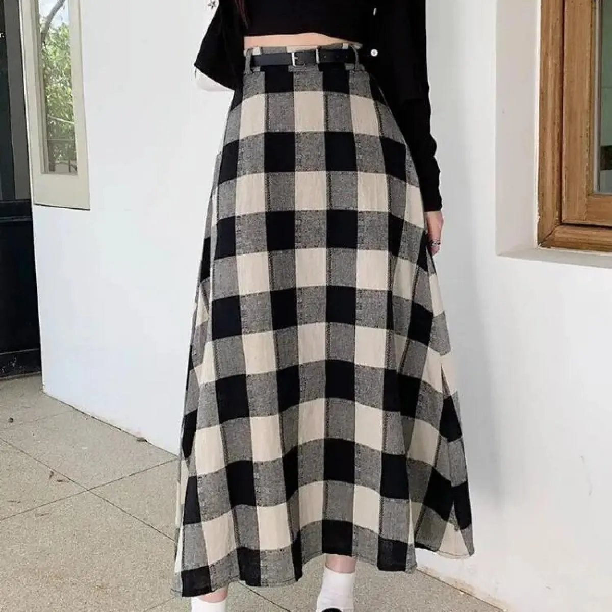 Goth Casual Donna Gonne Midi Plaid Punk gotico Gonna lunga alta e sottile  Moda Abiti streetwear 2023