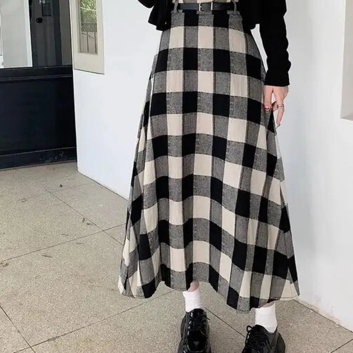 Goth Casual Donna Gonne Midi Plaid Punk gotico Gonna lunga alta e sottile  Moda Abiti streetwear 2023