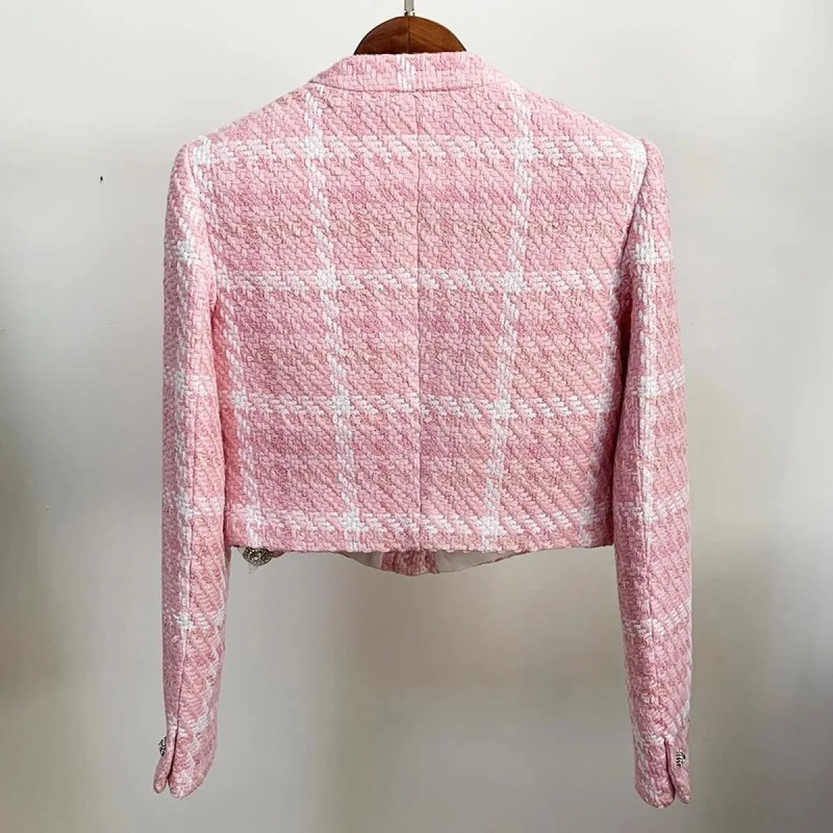 High Street Più Nuovo 2022 Designer Cappotto Corto da Donna Dolce Diamanti Bottoni Misto Lana Tessuto Colori Plaid Tweed Breve J