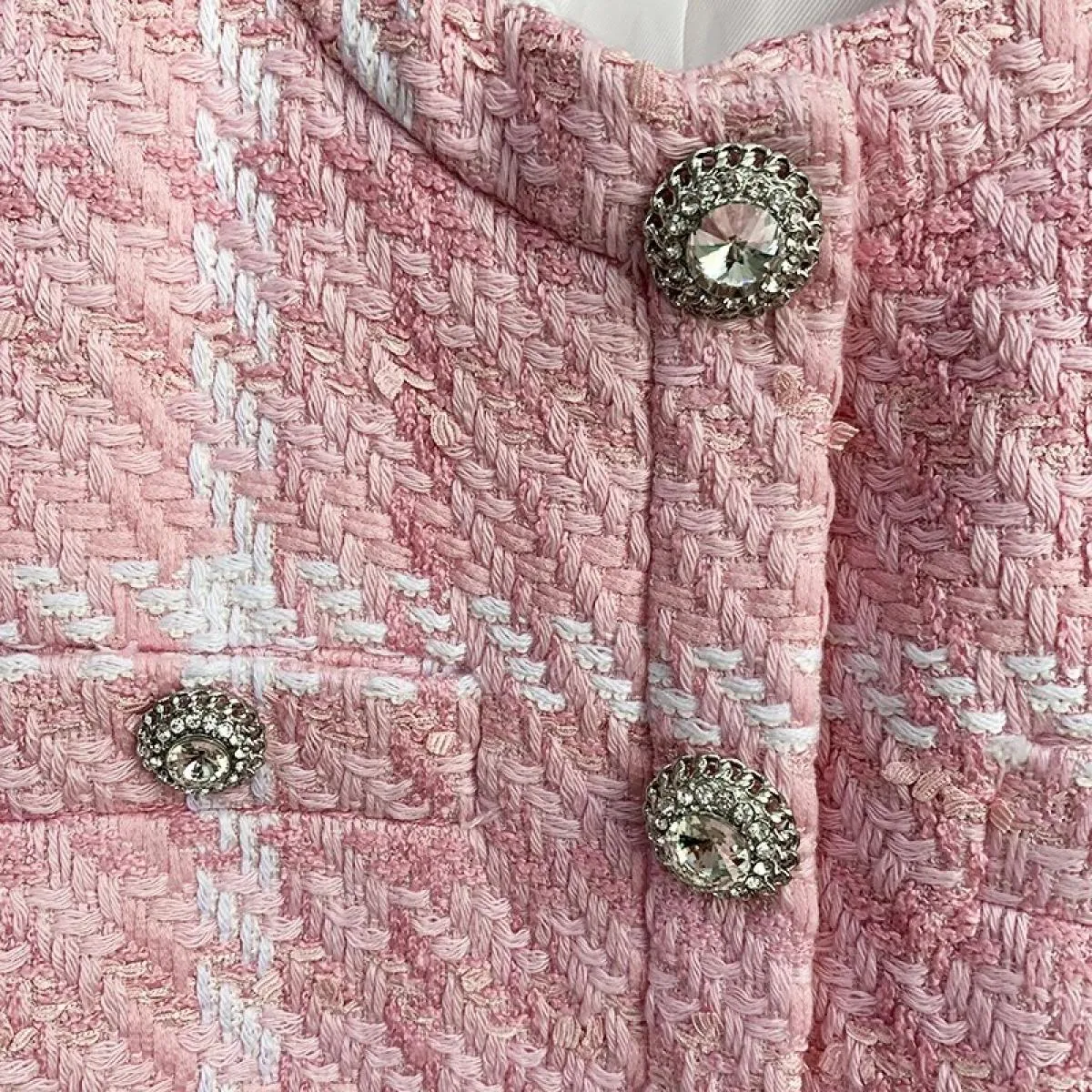 High Street Più Nuovo 2022 Designer Cappotto Corto da Donna Dolce Diamanti Bottoni Misto Lana Tessuto Colori Plaid Tweed Breve J