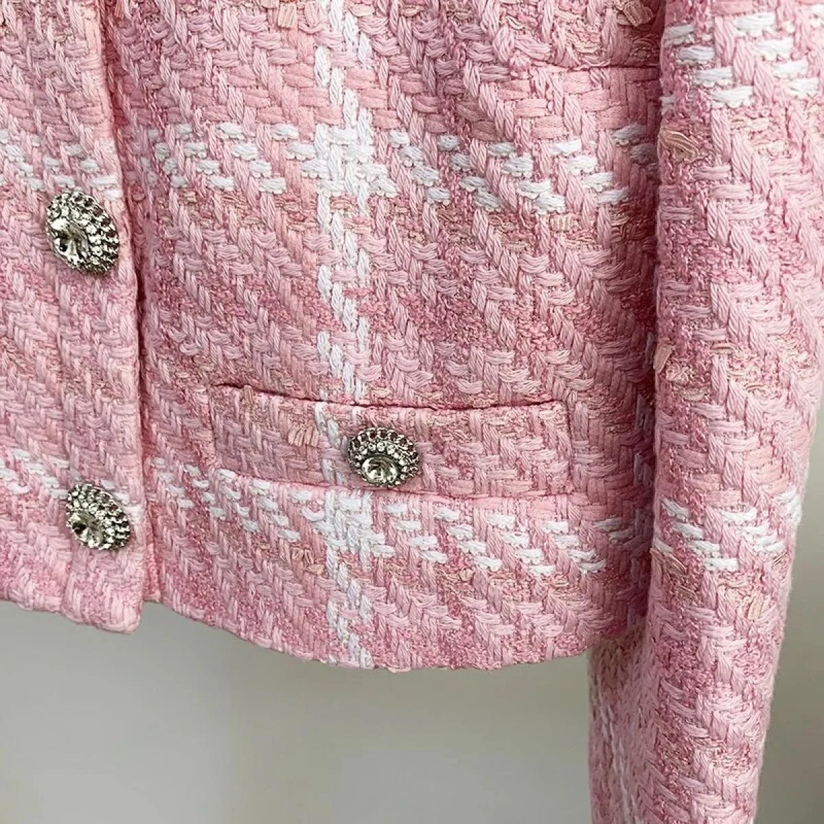 High Street Più Nuovo 2022 Designer Cappotto Corto da Donna Dolce Diamanti Bottoni Misto Lana Tessuto Colori Plaid Tweed Breve J