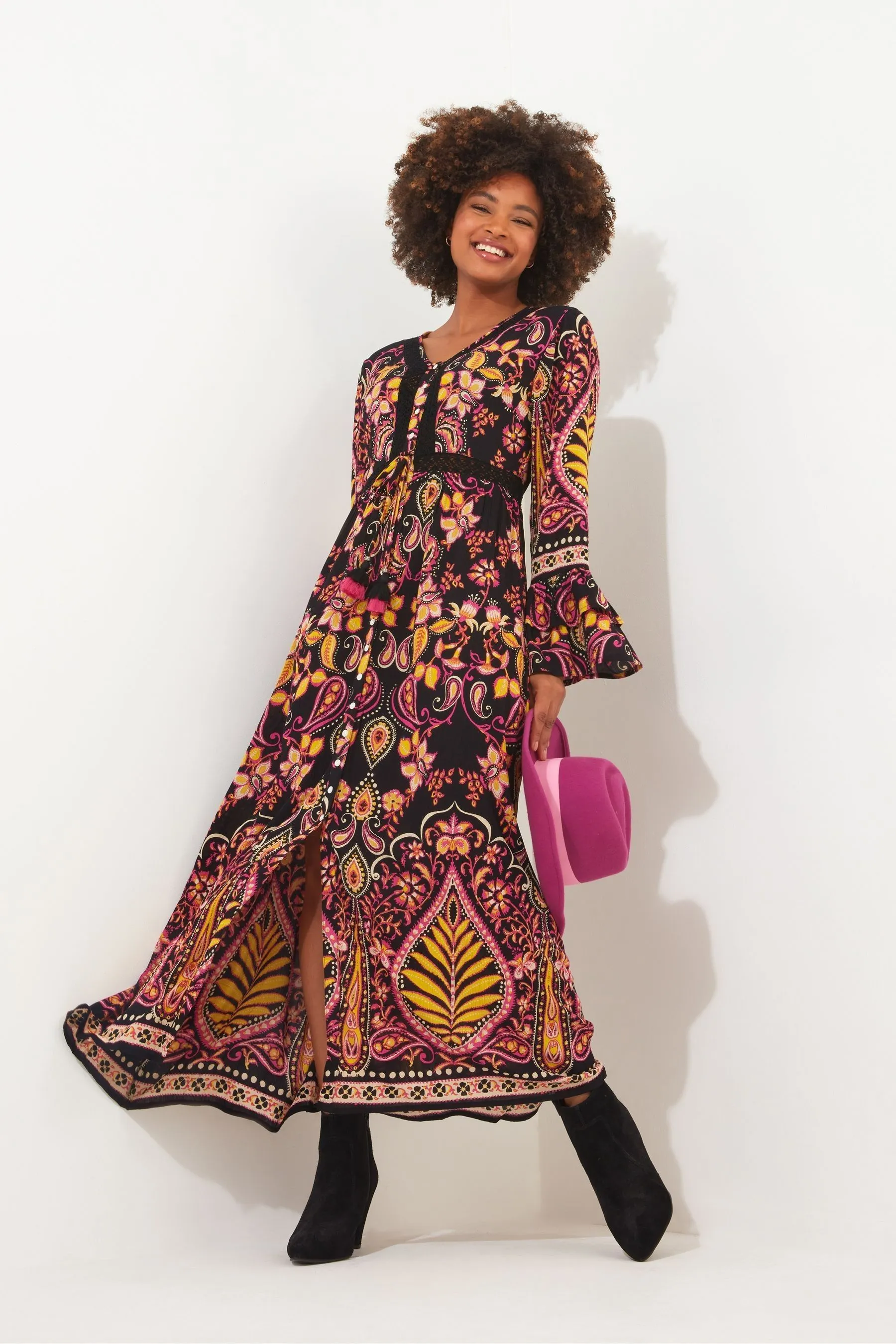 Joe Browns - Abito maxi boho Stampa bottoni a contrasto