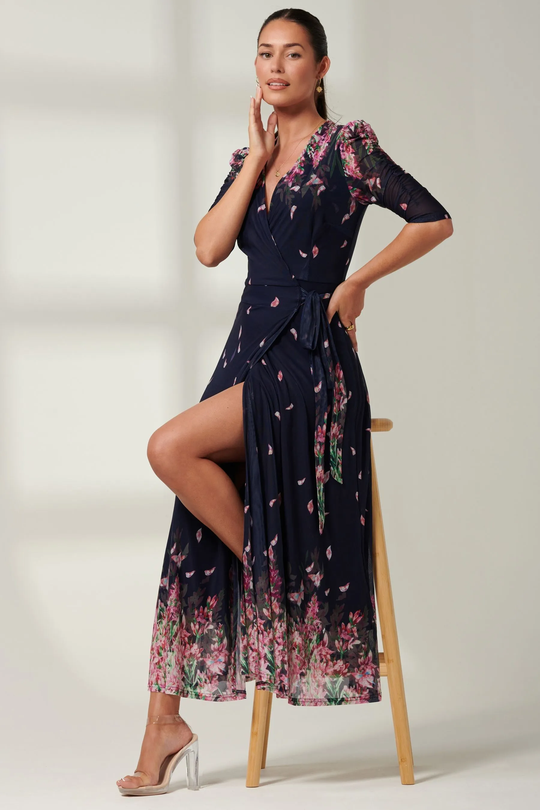 Jolie Moi - Elkana - Abito maxi in Floreale a rete con specchietti