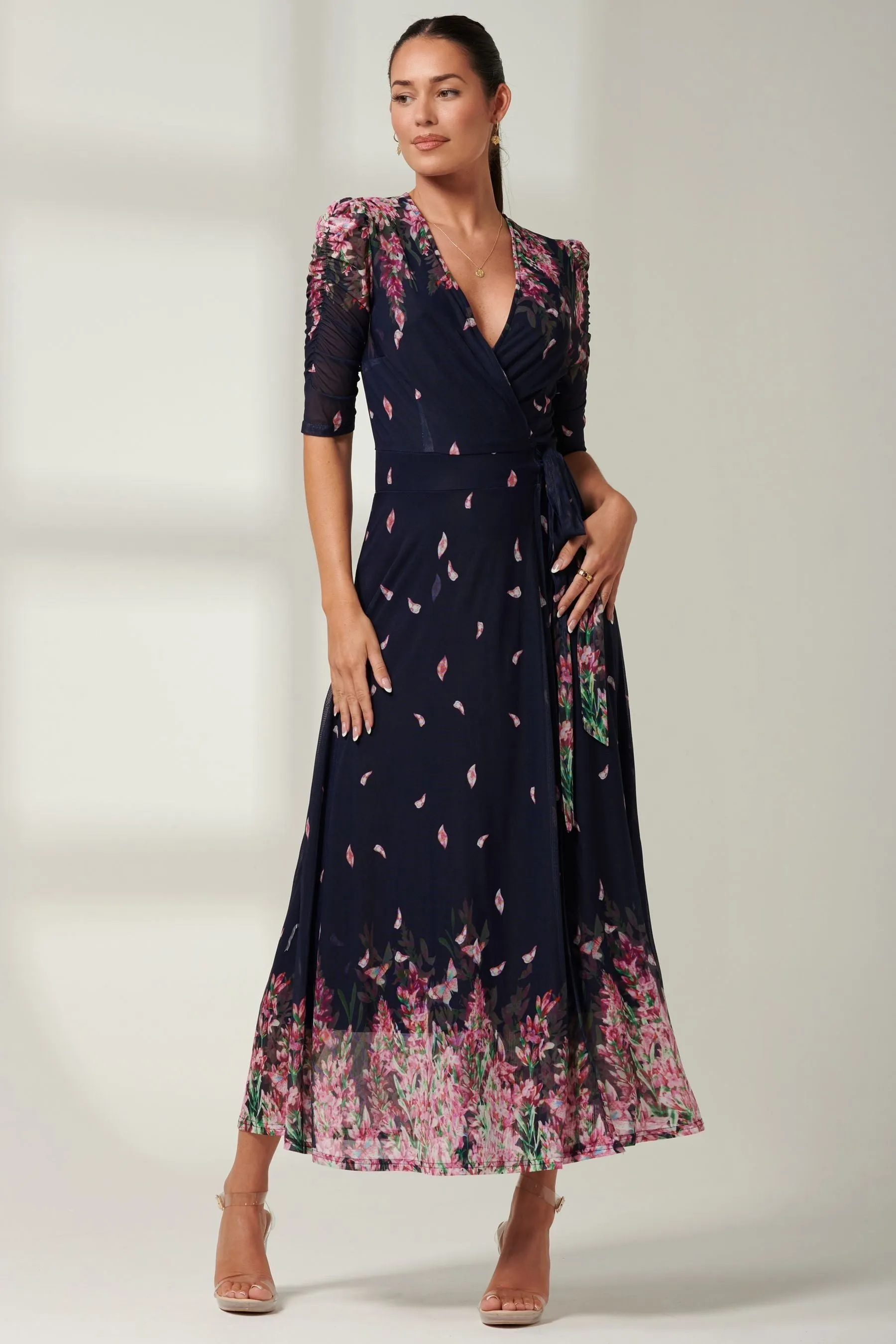 Jolie Moi - Elkana - Abito maxi in Floreale a rete con specchietti