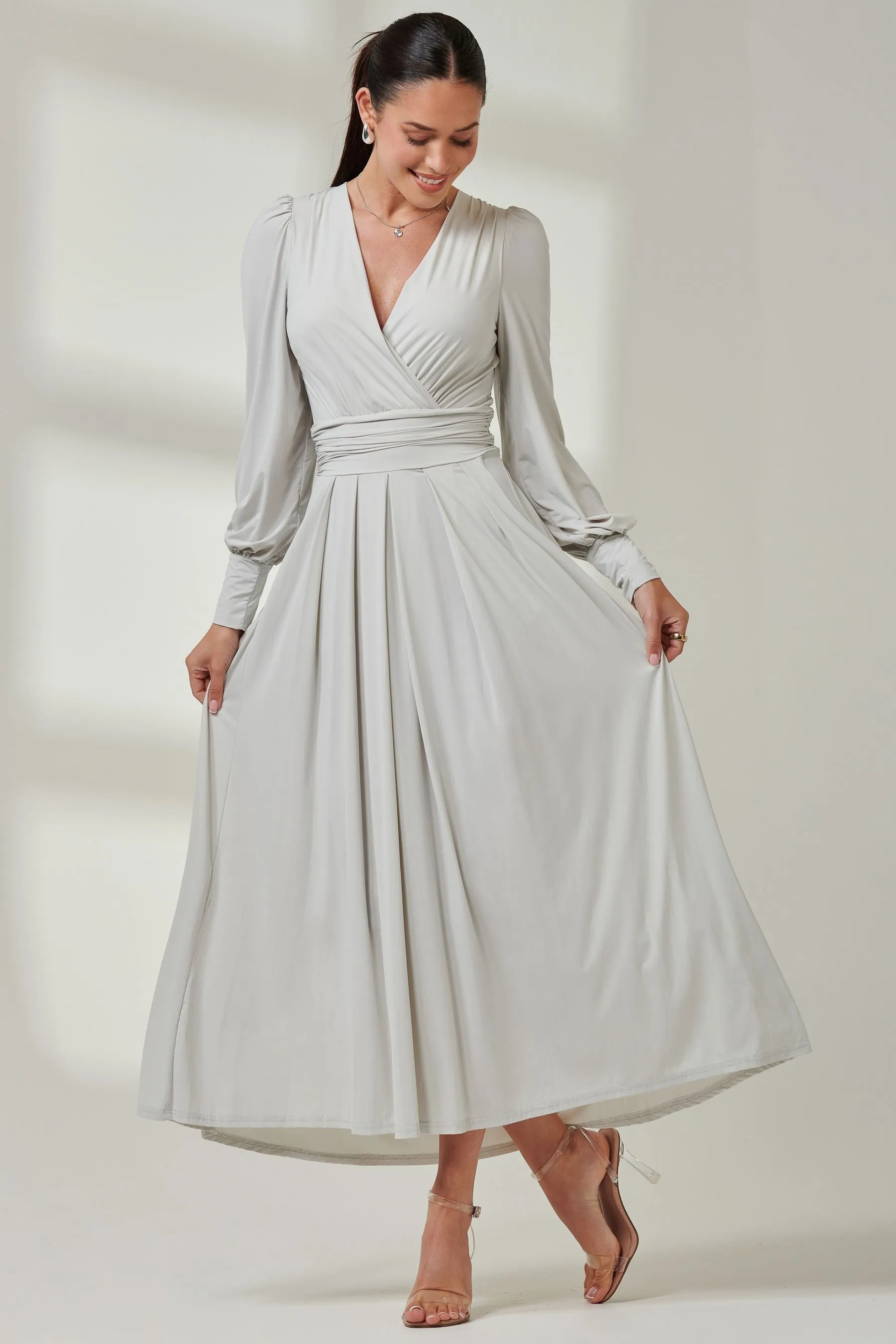 Jolie Moi Manica lunga - Abito maxi in morbido jersey seta