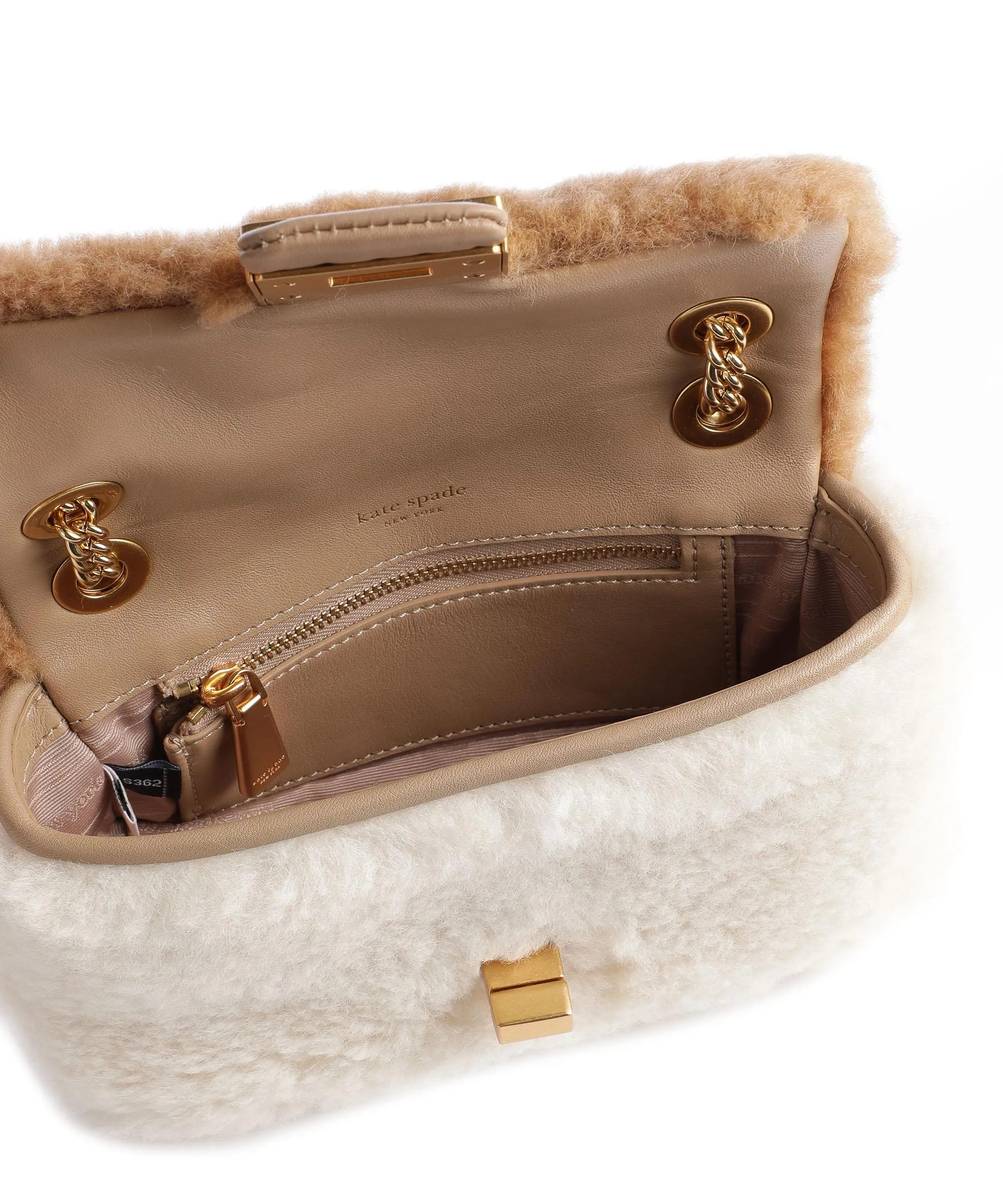  Kate Spade New York Evelyn Faux Shearling Borsa a spalla eco-pelliccia natura  