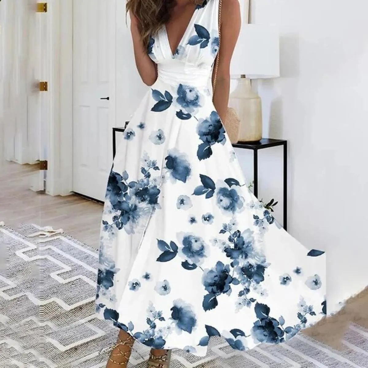 L Xl Abito estivo floreale per abbigliamento donna 2024 Abito estivo da spiaggia allentato bohemien Gonna midi Gonna maxi vacanz