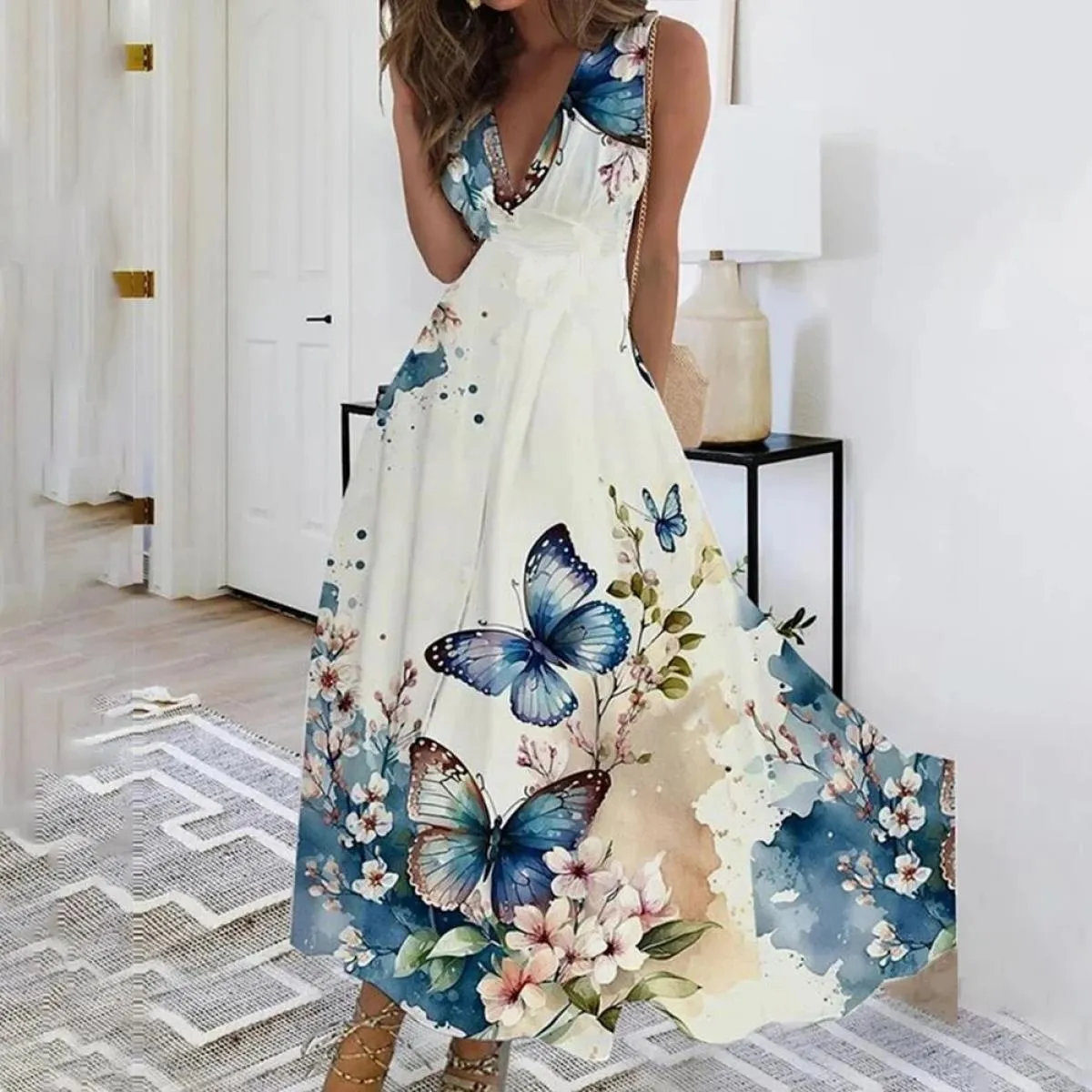 L Xl Abito estivo floreale per abbigliamento donna 2024 Abito estivo da spiaggia allentato bohemien Gonna midi Gonna maxi vacanz