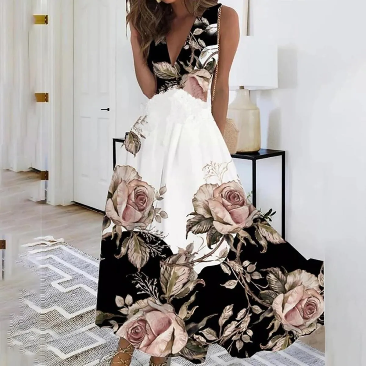 L Xl Abito estivo floreale per abbigliamento donna 2024 Abito estivo da spiaggia allentato bohemien Gonna midi Gonna maxi vacanz