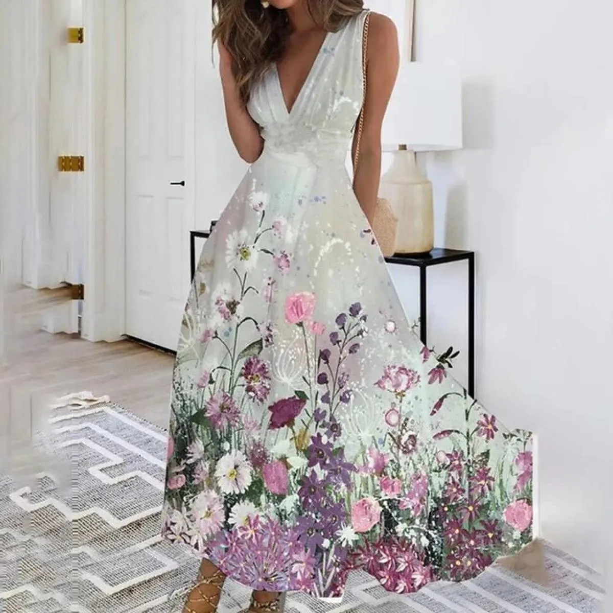 L Xl Abito estivo floreale per abbigliamento donna 2024 Abito estivo da spiaggia allentato bohemien Gonna midi Gonna maxi vacanz