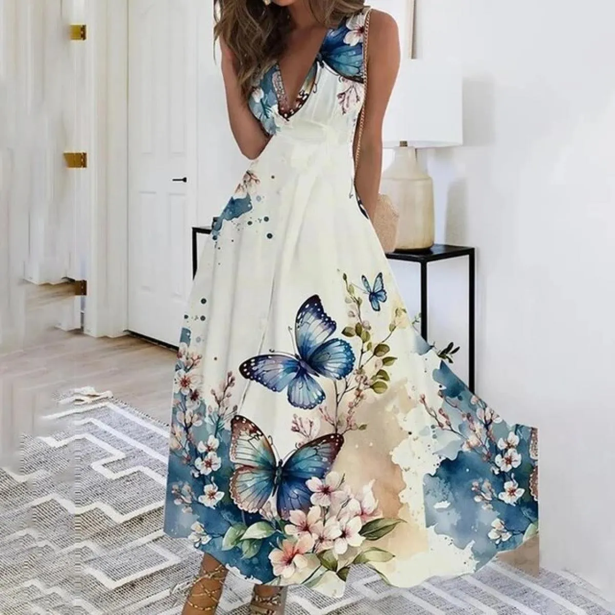 L Xl Abito estivo floreale per abbigliamento donna 2024 Abito estivo da spiaggia allentato bohemien Gonna midi Gonna maxi vacanz