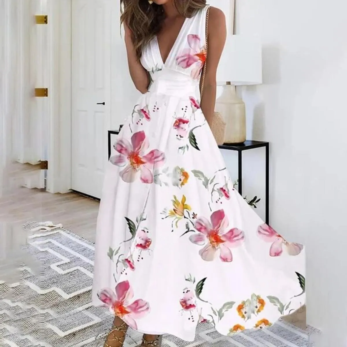 L Xl Abito estivo floreale per abbigliamento donna 2024 Abito estivo da spiaggia allentato bohemien Gonna midi Gonna maxi vacanz
