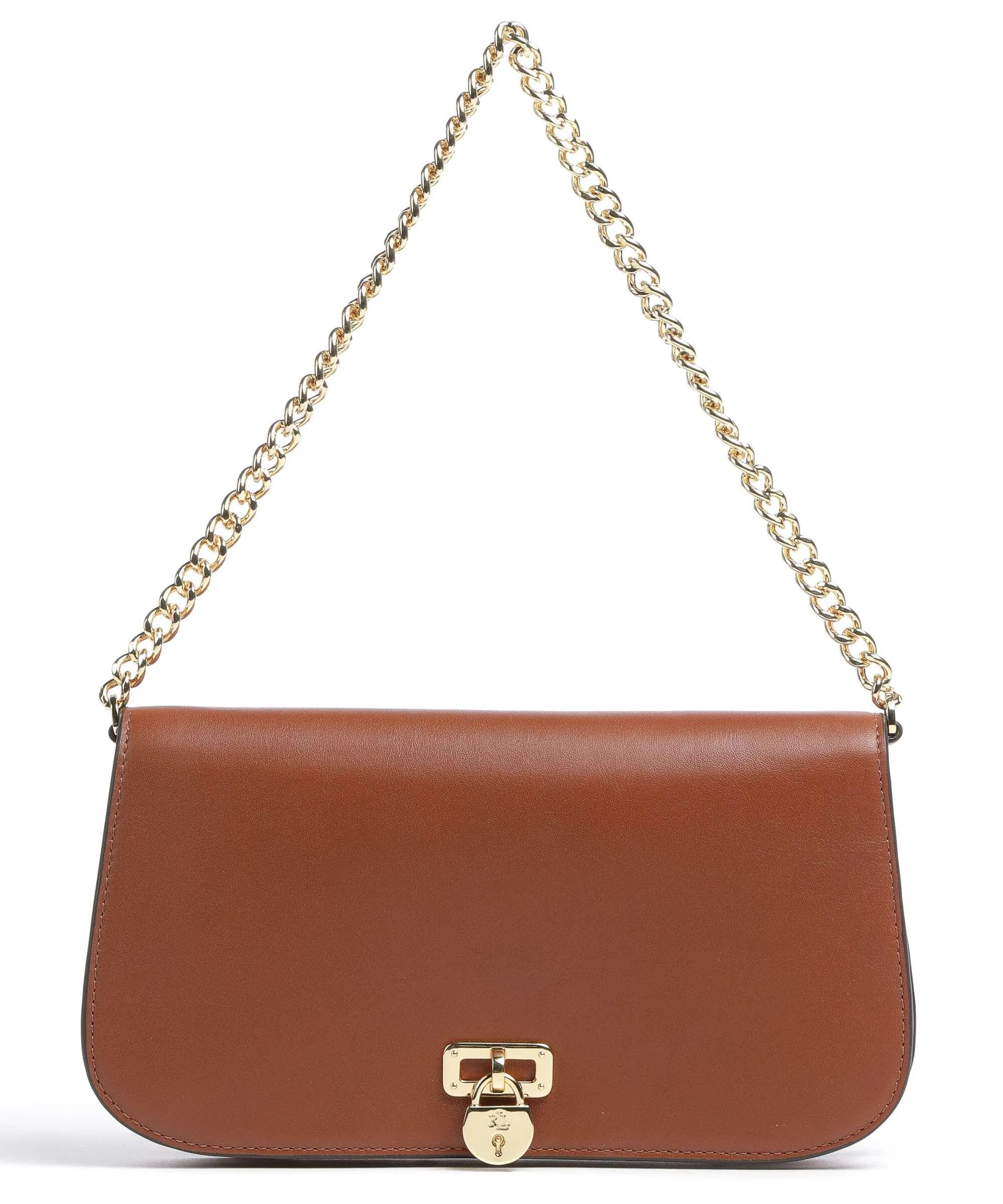  Lauren Ralph Lauren Tanner Medium Borsa a spalla pelle di vacchetta finemente grana marrone  