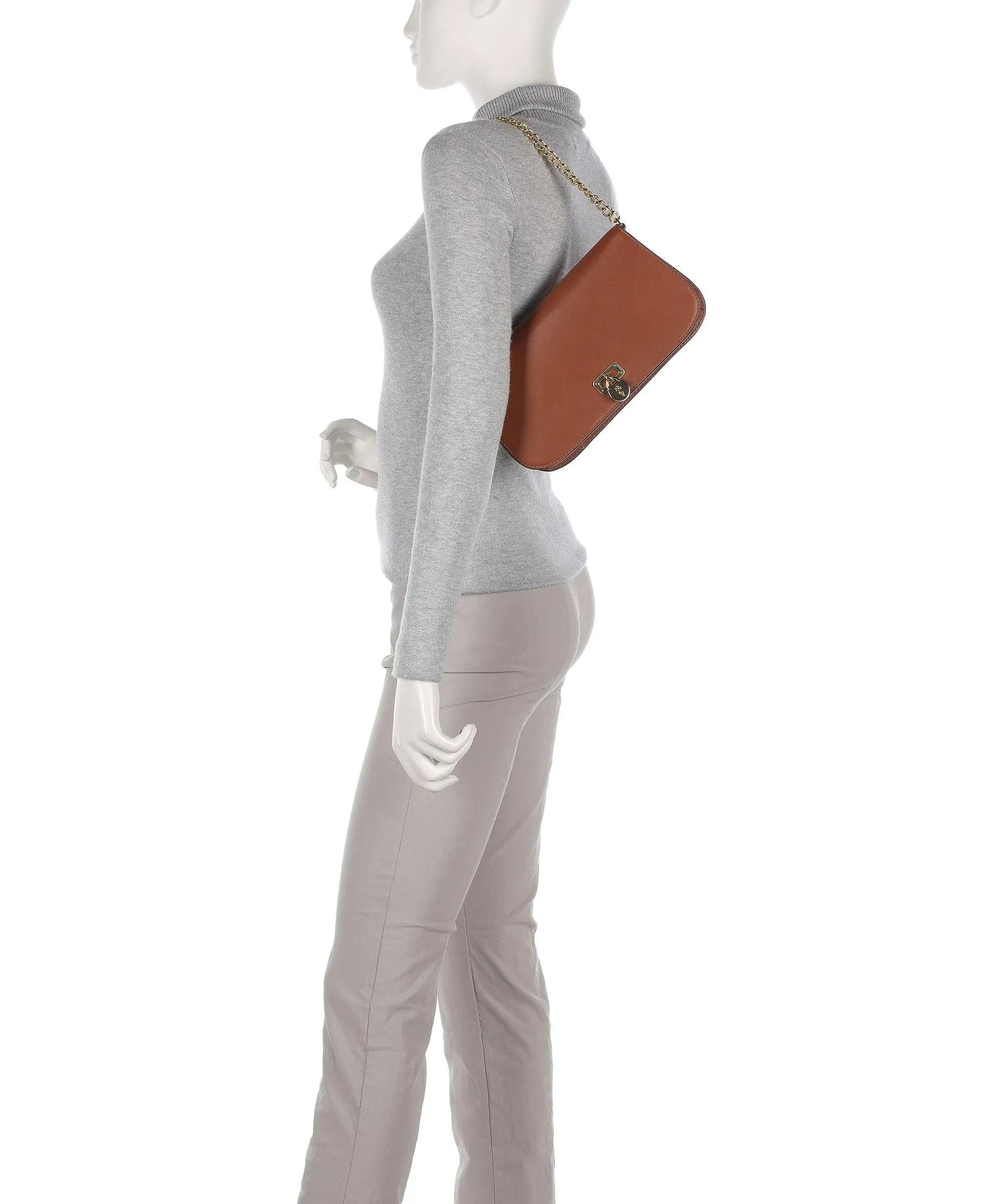  Lauren Ralph Lauren Tanner Medium Borsa a spalla pelle di vacchetta finemente grana marrone  